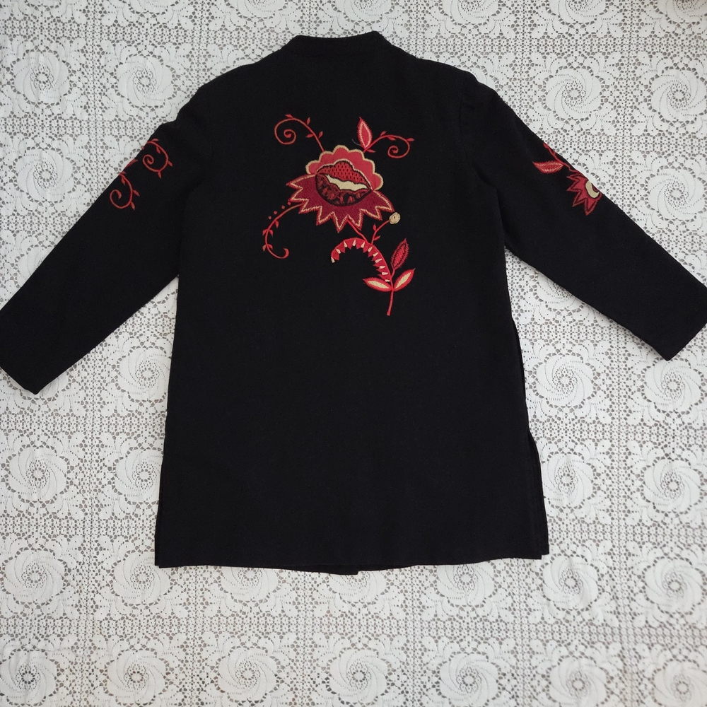 Vintage Alex Kim Black Jacket with Red Floral Embroidery Size Large - Picture 6 of 10